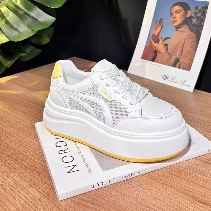 Women's Lace-up Spring Autumn Walking Shoes Low Top Skate Shoes Breathable Cushioning Fashion Trend Height Increasing Anti-Slip