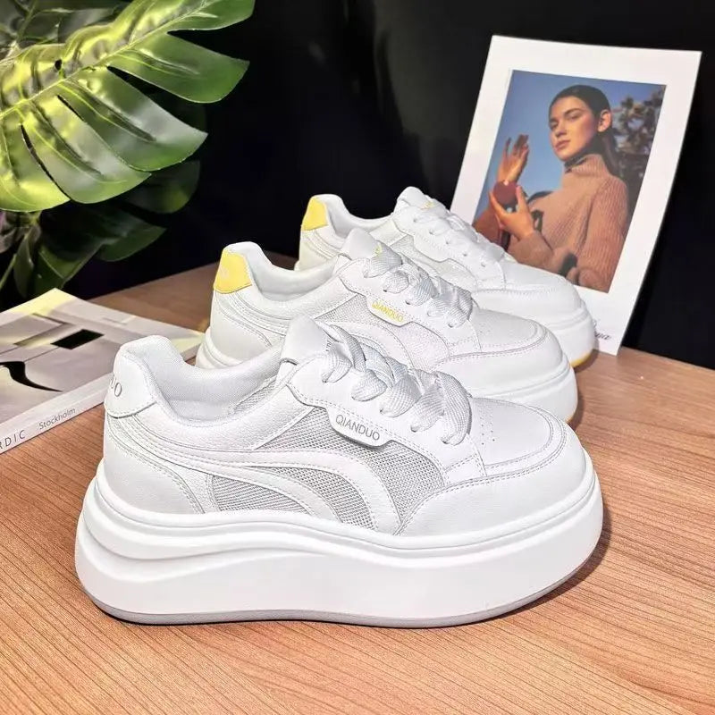 Women's Lace-up Spring Autumn Walking Shoes Low Top Skate Shoes Breathable Cushioning Fashion Trend Height Increasing Anti-Slip