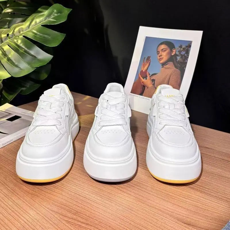 Women's Lace-up Spring Autumn Walking Shoes Low Top Skate Shoes Breathable Cushioning Fashion Trend Height Increasing Anti-Slip