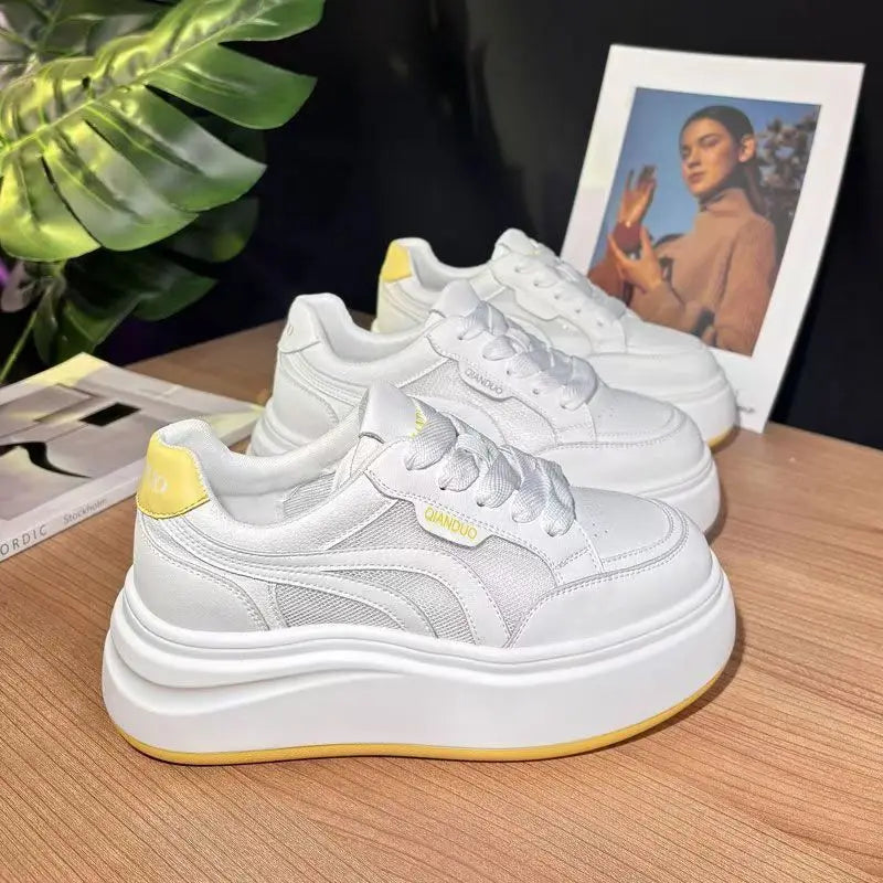 Women's Lace-up Spring Autumn Walking Shoes Low Top Skate Shoes Breathable Cushioning Fashion Trend Height Increasing Anti-Slip