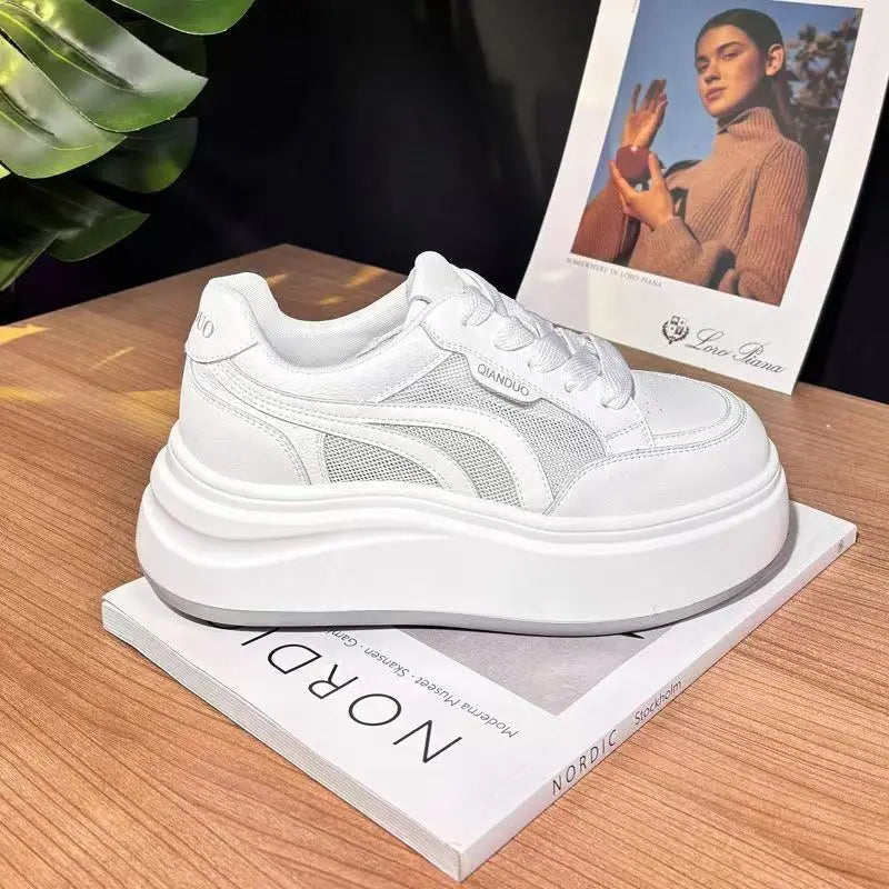 Women's Lace-up Spring Autumn Walking Shoes Low Top Skate Shoes Breathable Cushioning Fashion Trend Height Increasing Anti-Slip