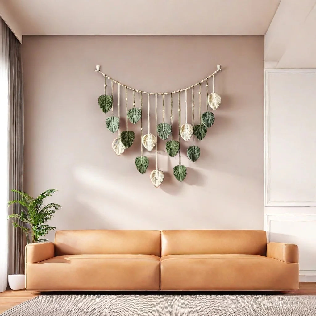 Home Decoration, Macrame Tapestry Macrame Leaf Feather Wall Hanging Decor for Living Room Bedroom, Wall Art Home Decor
