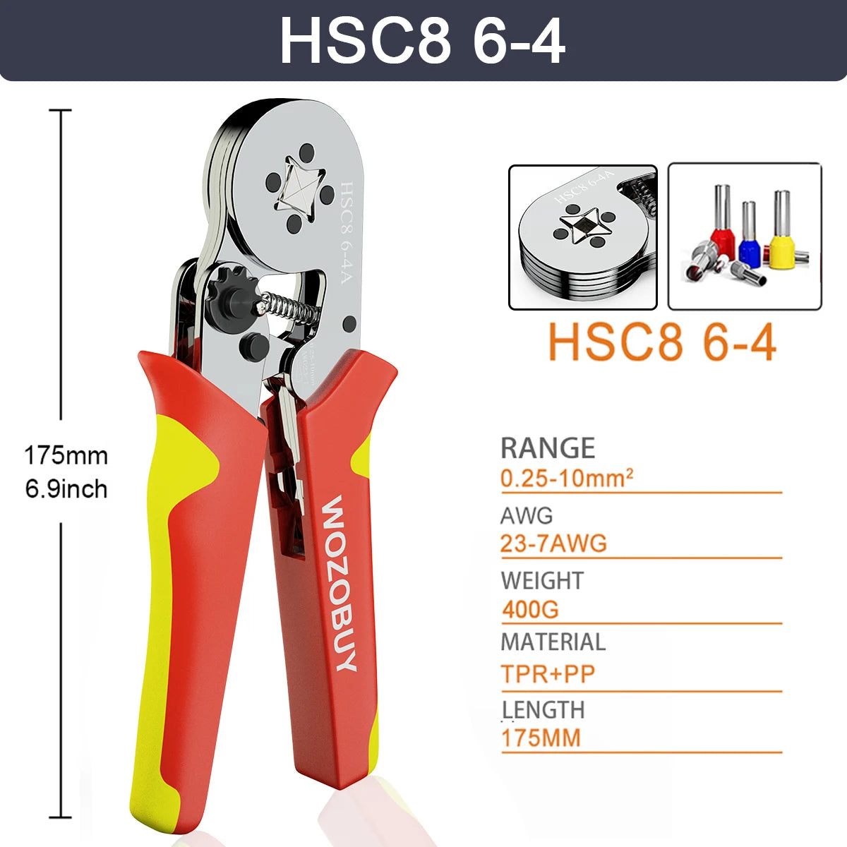 Tubular Terminal Crimper Kit 0.08-16mm² /0.25-10mm² HSC8 6-4/6-6/16-6 Electrical Crimping Pliers Clamp Sets Wire Tips Hand Tools
