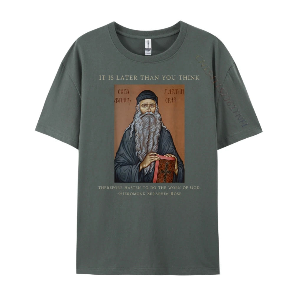 Eastern Orthodox Christian Seraphim Rose Green And White Graphic T Shirt Men's Clothing Deals