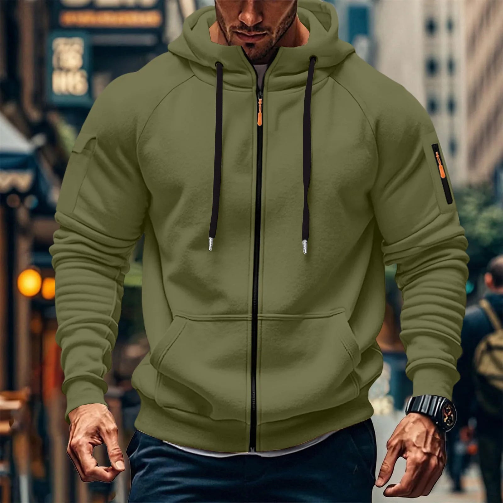 New Solid Color Casual Loose Large Size Men's Clothing Autumn and Winter Hooded Zipper Cardigan Sweater Cotton Blend