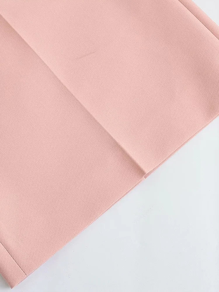 Willshela Women Fashion Two Piece Set Pink Tank Tops & Straight Leg Pants Vintage V-Neck Single Breasted Female Chic Pants Suit