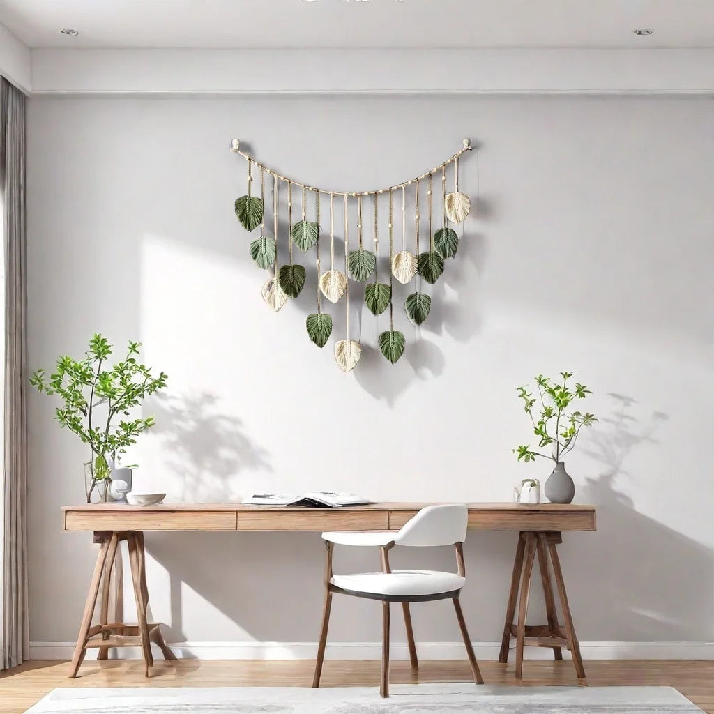 Home Decoration, Macrame Tapestry Macrame Leaf Feather Wall Hanging Decor for Living Room Bedroom, Wall Art Home Decor