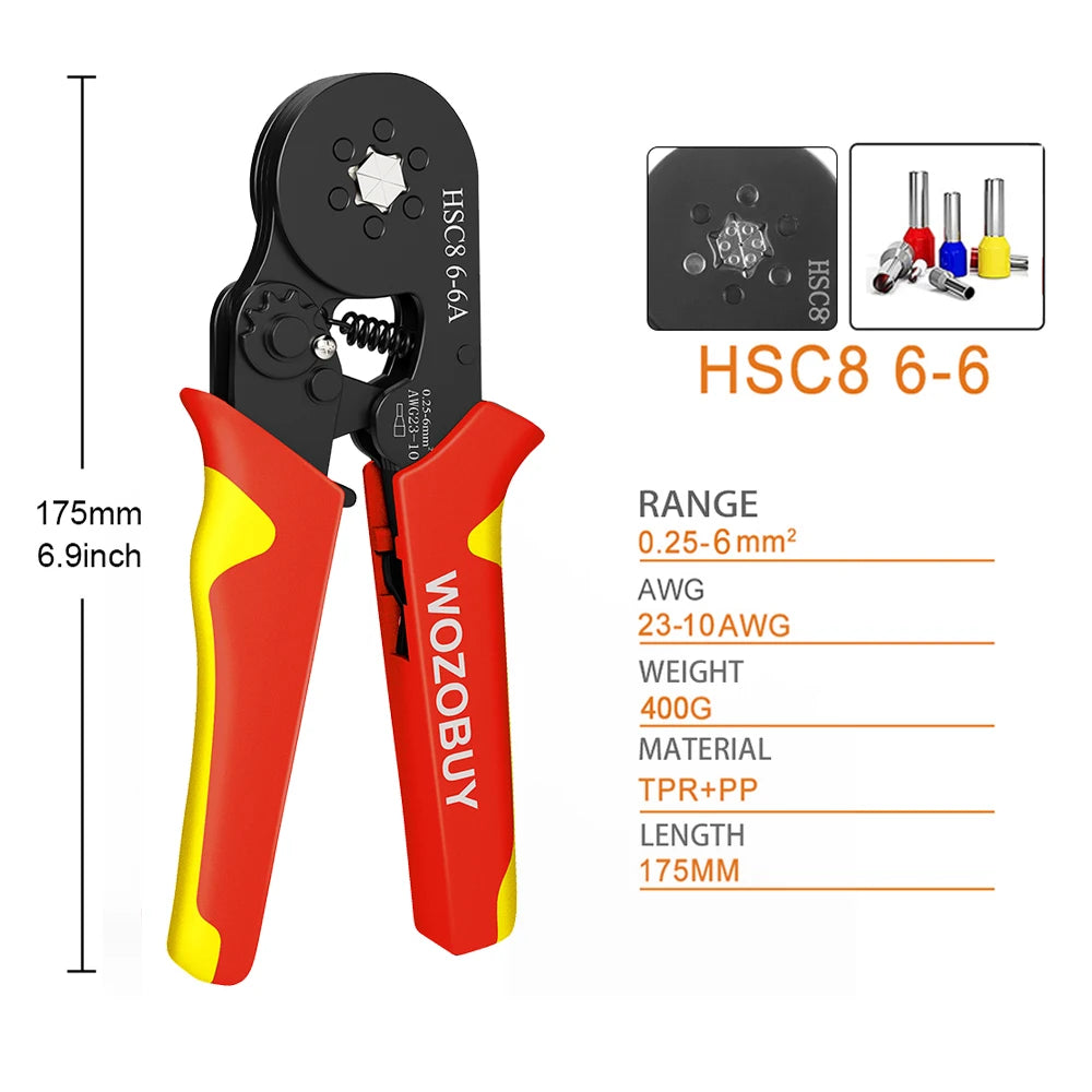 Tubular Terminal Crimper Kit 0.08-16mm² /0.25-10mm² HSC8 6-4/6-6/16-6 Electrical Crimping Pliers Clamp Sets Wire Tips Hand Tools