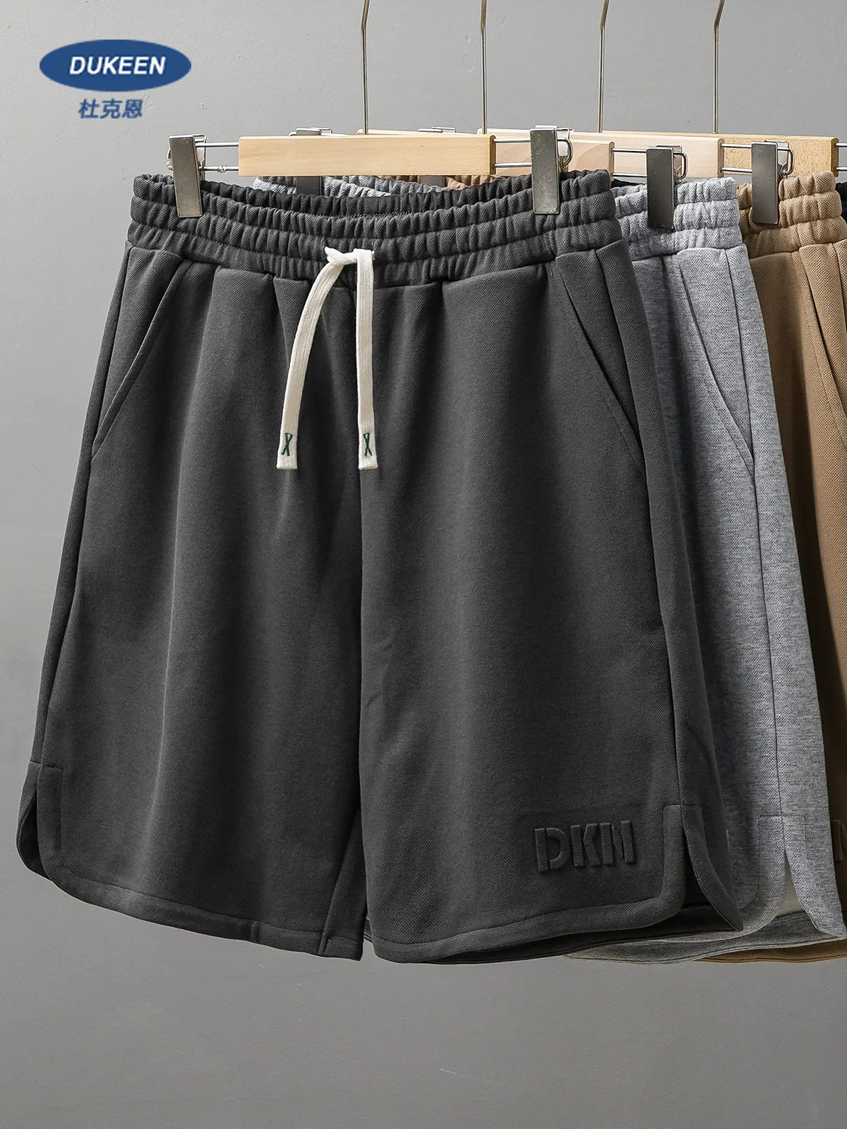 DUKEEN Heavyweight Pique Fabric Shorts for Men 2024 Summer Casual Basketball Five-Point Pants Grey Sports Jorts Men's Clothing