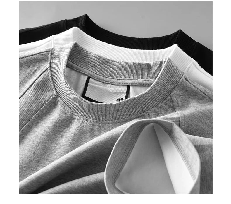 DUKEEN 280G Heavyweight Men's T Shirt Summer New Trendy Panelled Top Solid Color Short-Sleeves Tees Men's Clothing