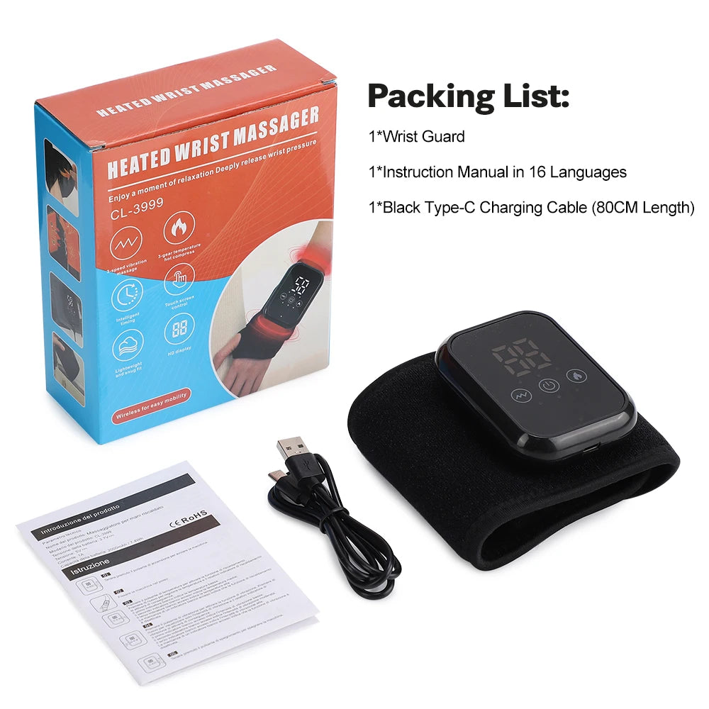 Electric Heating Wrist Massager Wrist Brace Protector Wrap Vibration Massage Relieves Tenosynovitis Carpal Tunnel Fatigue Relief