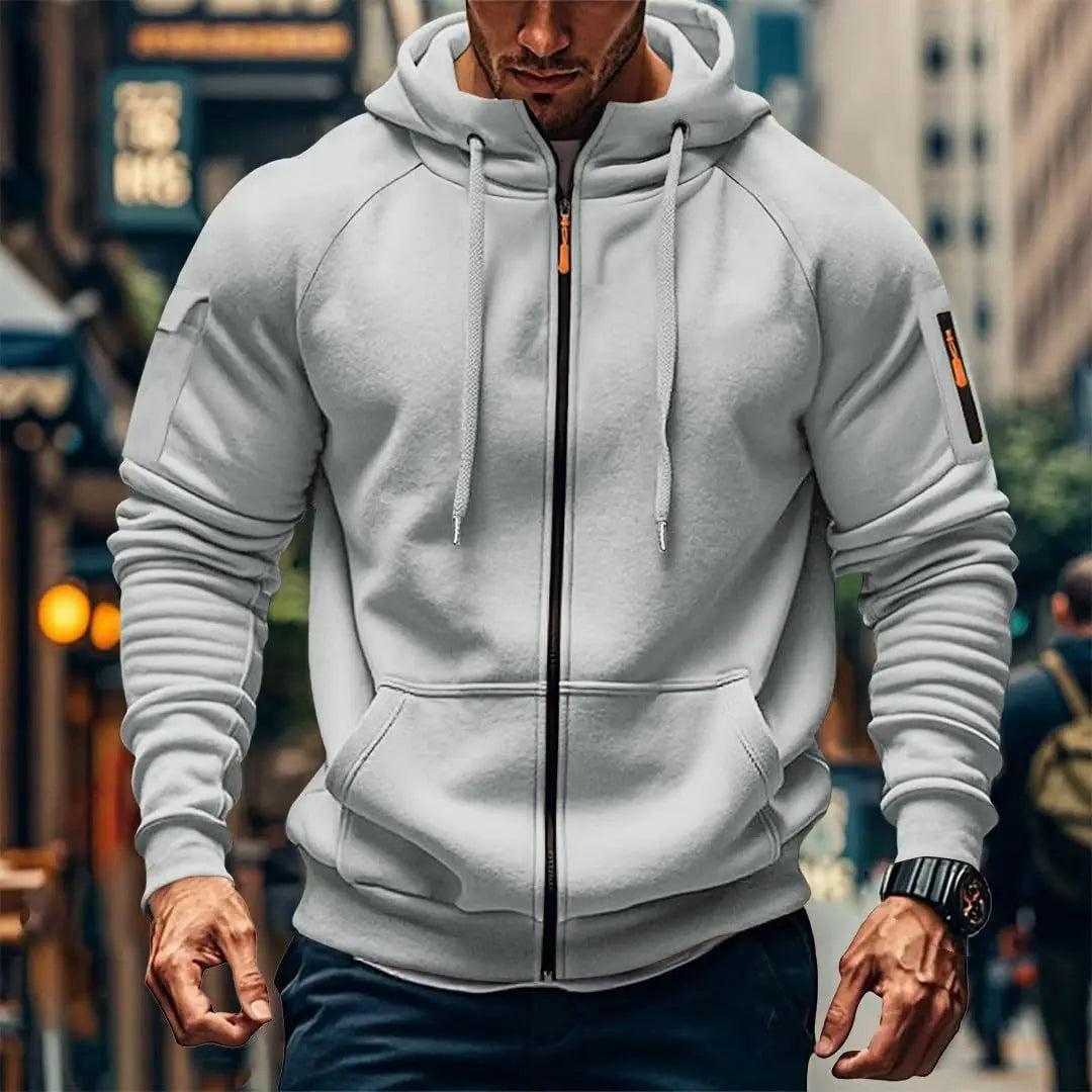 New Solid Color Casual Loose Large Size Men's Clothing Autumn and Winter Hooded Zipper Cardigan Sweater Cotton Blend