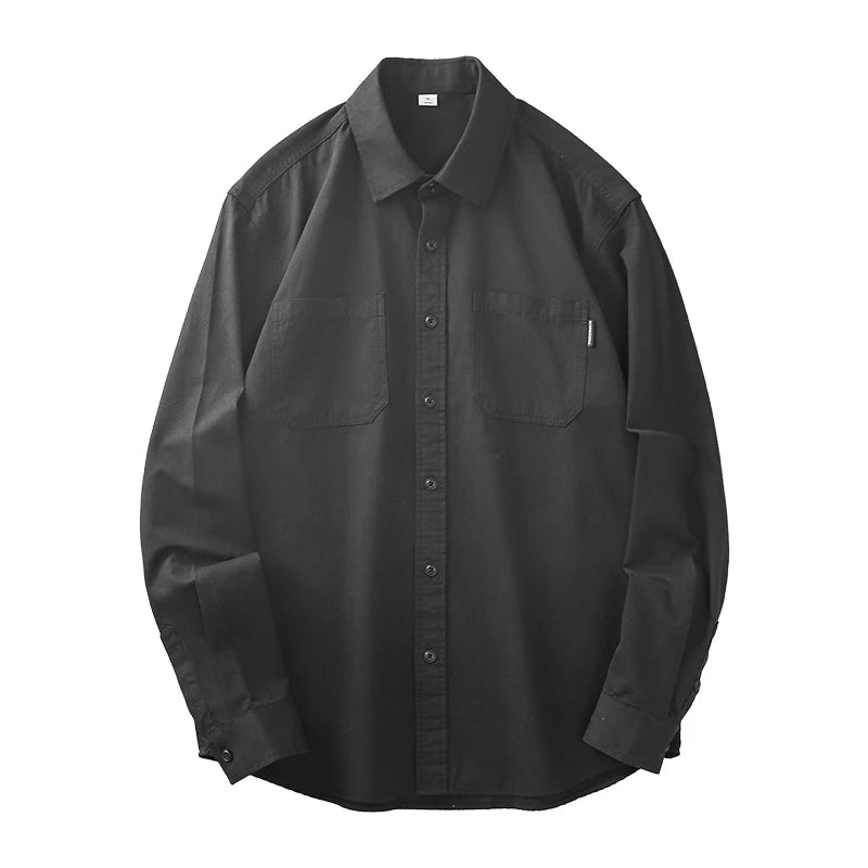DUKEEN Pure Cotton Shirts for Men Spring Autumn Vintage Long Sleeve Solid Color Blouse Pocket Work Wear Casual Men's Clothing