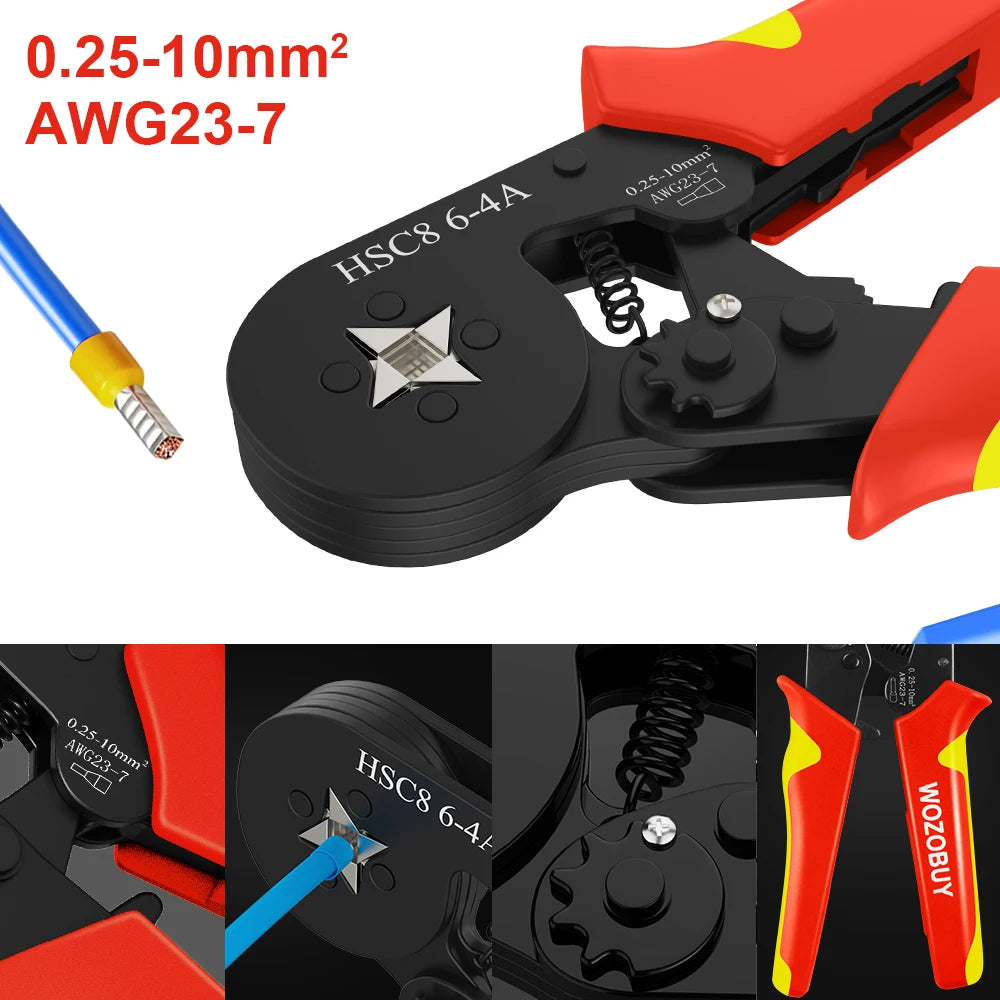 Tubular Terminal Crimper Kit 0.08-16mm² /0.25-10mm² HSC8 6-4/6-6/16-6 Electrical Crimping Pliers Clamp Sets Wire Tips Hand Tools