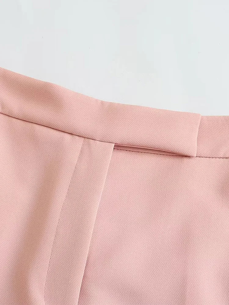 Willshela Women Fashion Two Piece Set Pink Tank Tops & Straight Leg Pants Vintage V-Neck Single Breasted Female Chic Pants Suit
