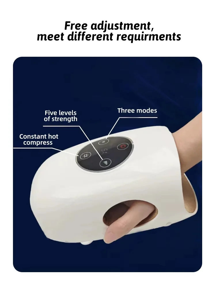 Portable Wireless Rechargeable Electric Hand Massager Hot Compress Air Pressure Compression Airbags Finger Palm Massage Features