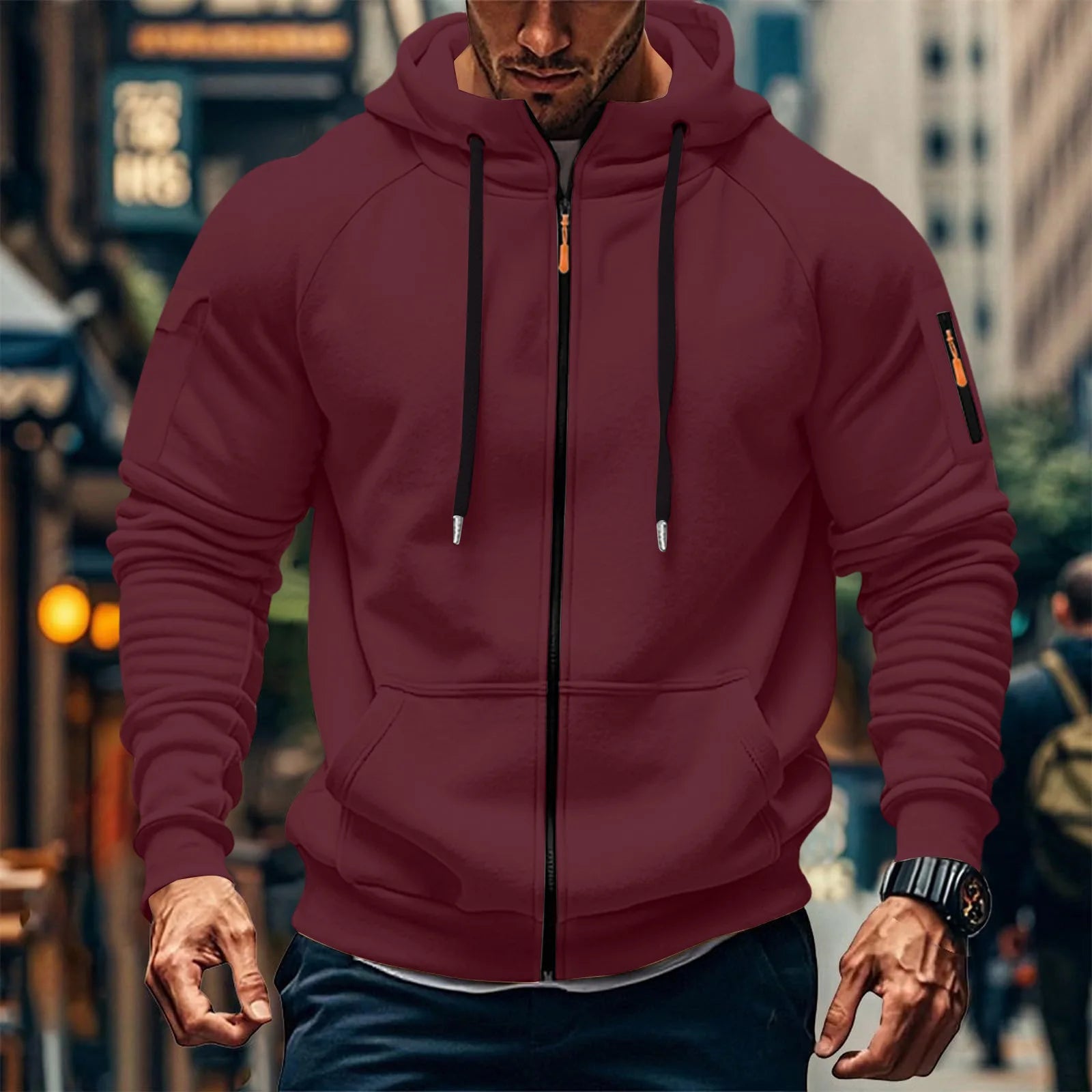 New Solid Color Casual Loose Large Size Men's Clothing Autumn and Winter Hooded Zipper Cardigan Sweater Cotton Blend