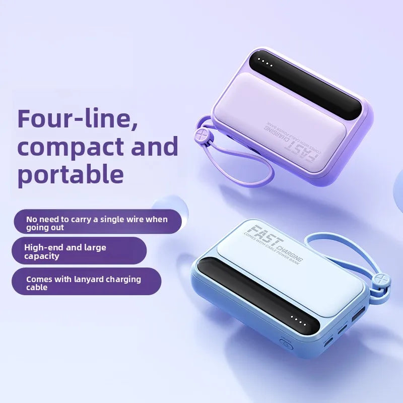 Power Bank 10000mAh 20000mah Large Capacity Built in Cables Intelligent Digital Display Light Portable Battery for Iphone Huawei