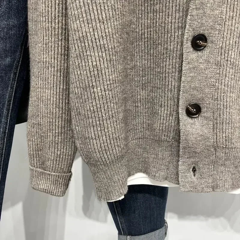 Knit Sweater Male Black Solid Color Cardigan Men's Clothing Plain Collared High Quality Replica Thick Winter Classic 90s Vintage
