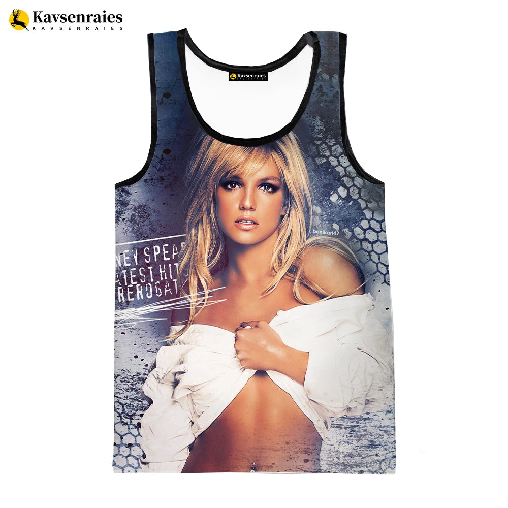 Britney Spears 3D Printed Tank Tops Men Summer Vest Women Fashion Casual CoolSleeveless Shirts Hip Hop Oversized Men's Clothing