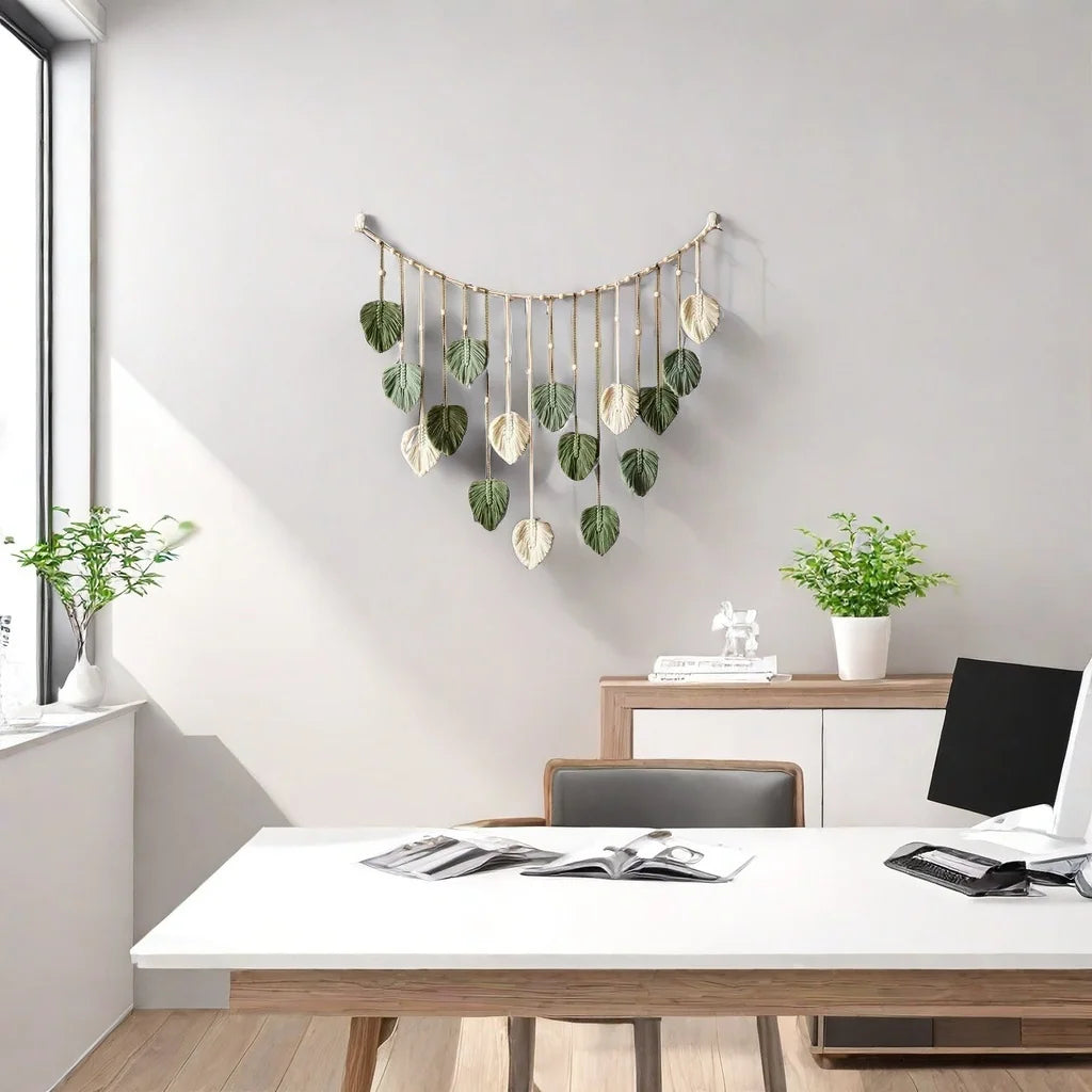Home Decoration, Macrame Tapestry Macrame Leaf Feather Wall Hanging Decor for Living Room Bedroom, Wall Art Home Decor