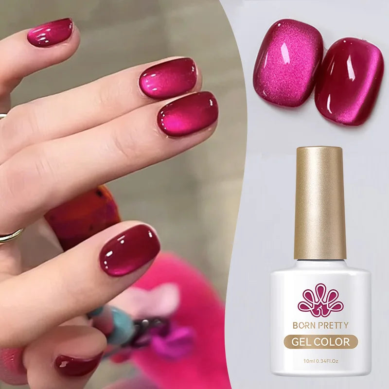 BORN PRETTY Pink Red Cat Magnetic Gel Nail Polish 10ml Jelly Amber Gorgeous Color Soak Off UV LED Semi Permanent Gel Nail Art