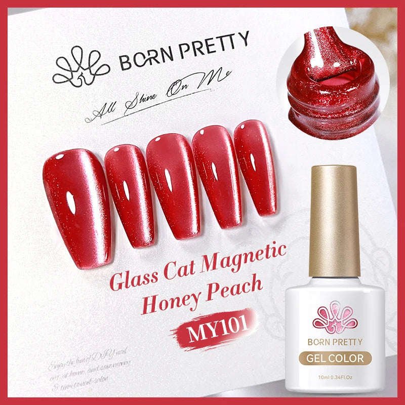 BORN PRETTY Pink Red Cat Magnetic Gel Nail Polish 10ml Jelly Amber Gorgeous Color Soak Off UV LED Semi Permanent Gel Nail Art