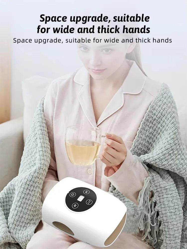 Portable Wireless Rechargeable Electric Hand Massager Hot Compress Air Pressure Compression Airbags Finger Palm Massage Features