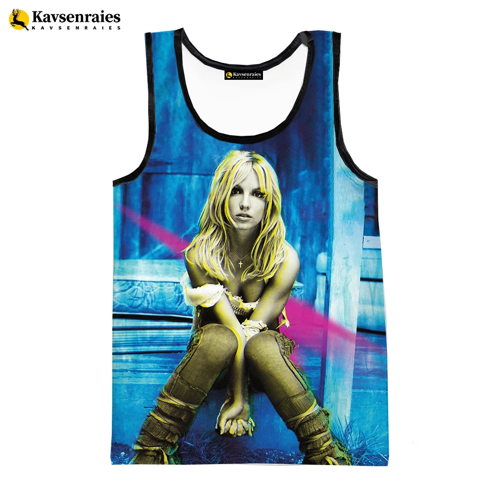 Britney Spears 3D Printed Tank Tops Men Summer Vest Women Fashion Casual CoolSleeveless Shirts Hip Hop Oversized Men's Clothing