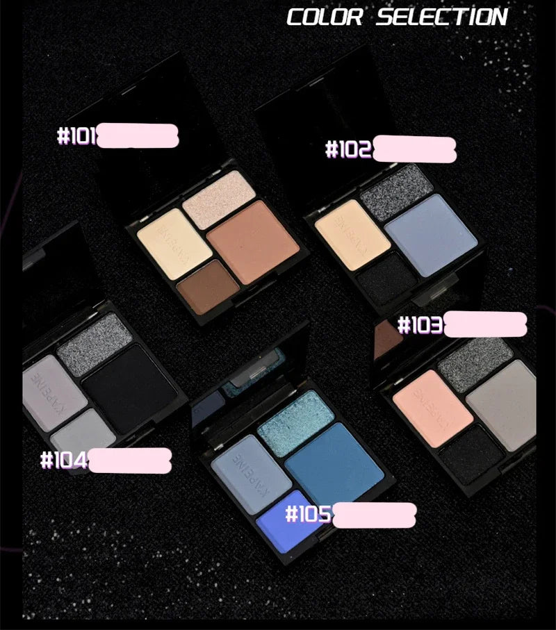 4-Color Glitter Blue Eyeshadow Palette Matte Pearl Shimmer Korean Acrylic Smoky Eye Shadow Palette Long Lasting Makeup Cosmetics