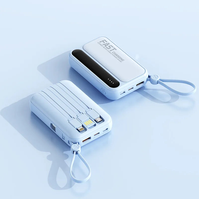 Power Bank 10000mAh 20000mah Large Capacity Built in Cables Intelligent Digital Display Light Portable Battery for Iphone Huawei