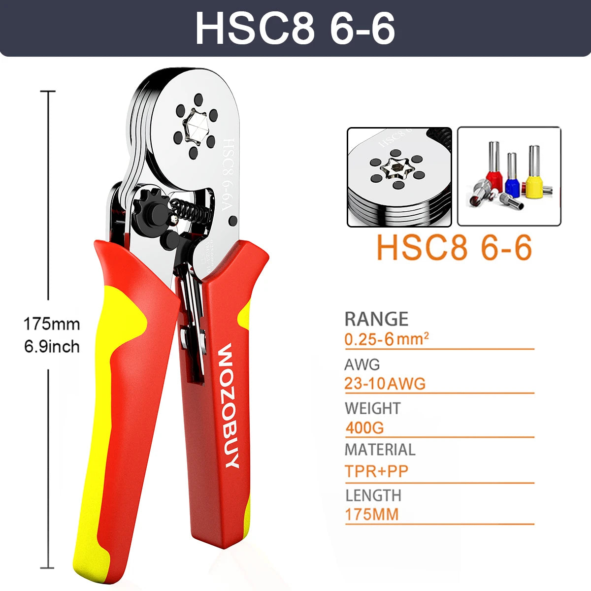 Tubular Terminal Crimper Kit 0.08-16mm² /0.25-10mm² HSC8 6-4/6-6/16-6 Electrical Crimping Pliers Clamp Sets Wire Tips Hand Tools
