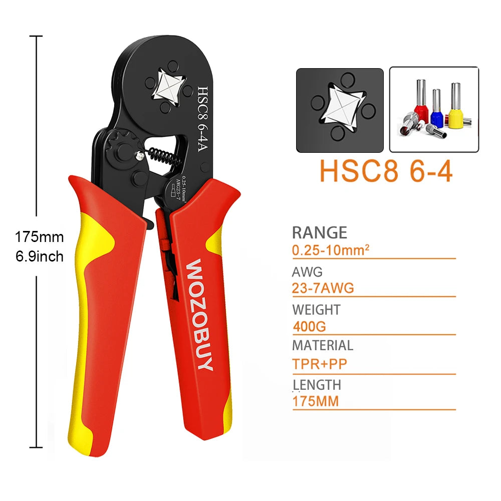 Tubular Terminal Crimper Kit 0.08-16mm² /0.25-10mm² HSC8 6-4/6-6/16-6 Electrical Crimping Pliers Clamp Sets Wire Tips Hand Tools