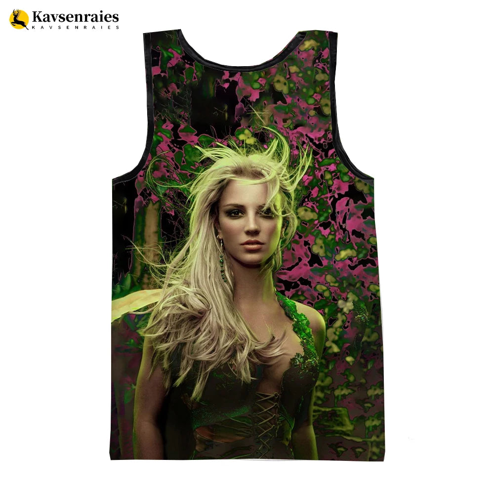 Britney Spears 3D Printed Tank Tops Men Summer Vest Women Fashion Casual CoolSleeveless Shirts Hip Hop Oversized Men's Clothing