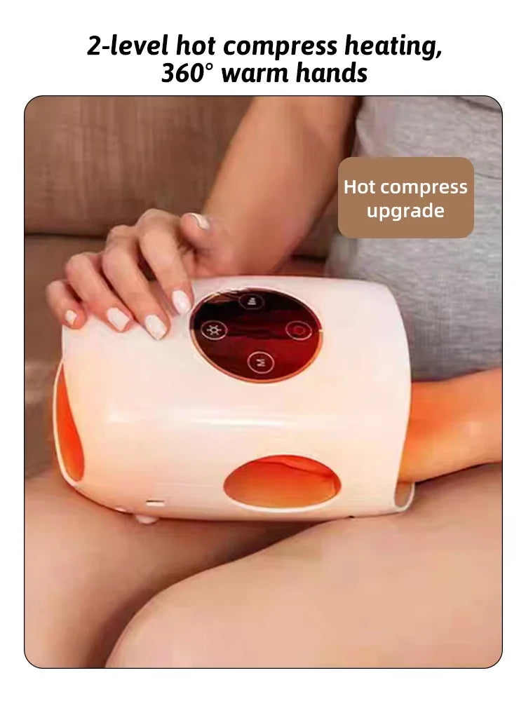 Portable Wireless Rechargeable Electric Hand Massager Hot Compress Air Pressure Compression Airbags Finger Palm Massage Features
