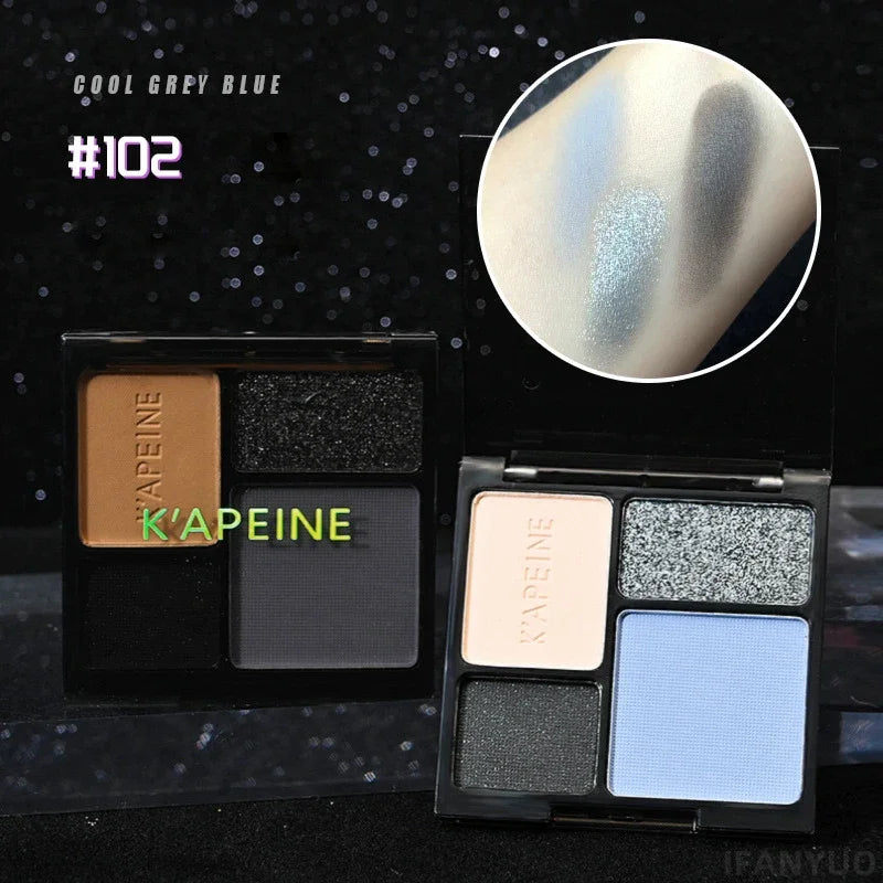 4-Color Glitter Blue Eyeshadow Palette Matte Pearl Shimmer Korean Acrylic Smoky Eye Shadow Palette Long Lasting Makeup Cosmetics