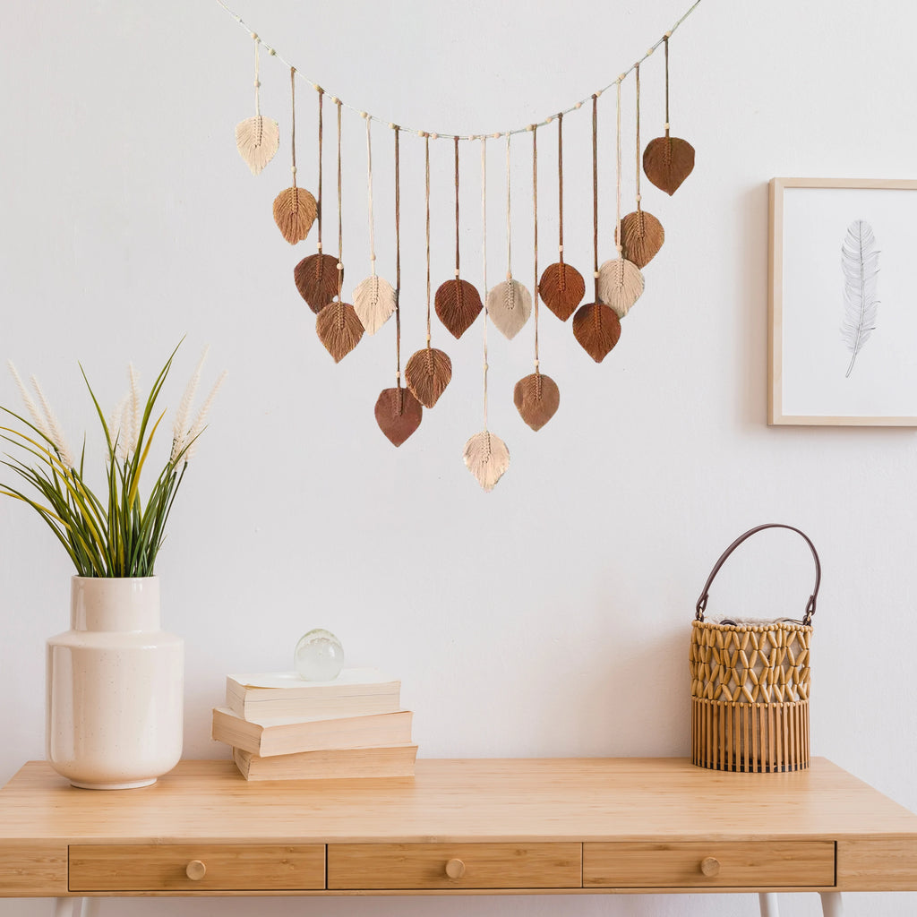 Home Decoration, Macrame Tapestry Macrame Leaf Feather Wall Hanging Decor for Living Room Bedroom, Wall Art Home Decor