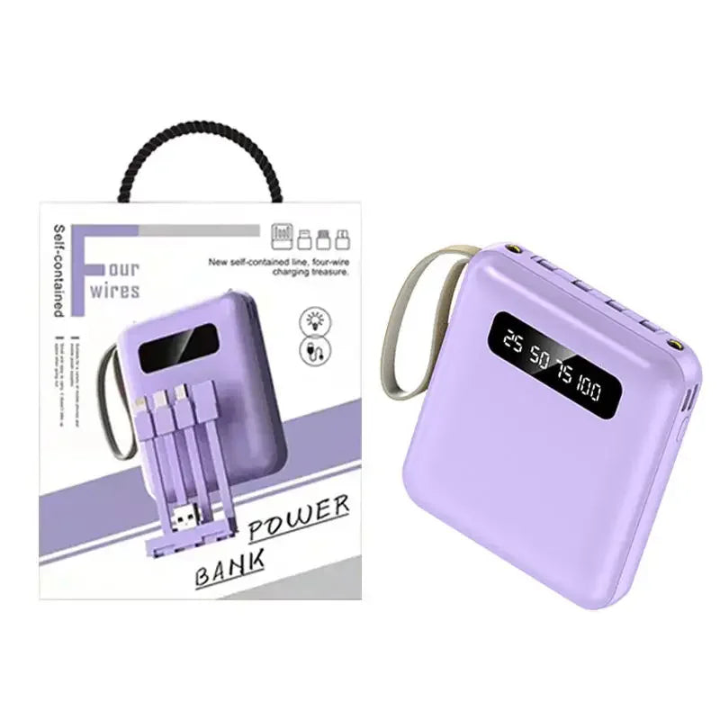 20000 10000mAh New Power Bank with 4 Charging Cables Mini Large Capacity Mirrored Power Bank Portable Fast Charging Powerbanks