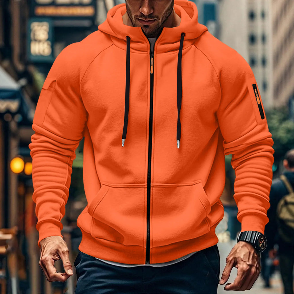 New Solid Color Casual Loose Large Size Men's Clothing Autumn and Winter Hooded Zipper Cardigan Sweater Cotton Blend