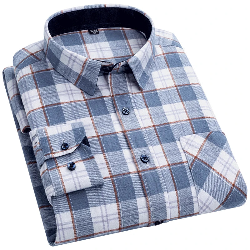 New Flannel Plaid Shirts For Man Winter Warm Cotton Long Sleeve Turn-down Collar Regular Fit Men's Clothing Casual Smart Shirts