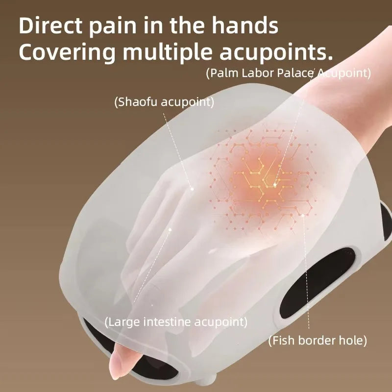 Portable Wireless Rechargeable Electric Hand Massager Hot Compress Air Pressure Compression Airbags Finger Palm Massage Features