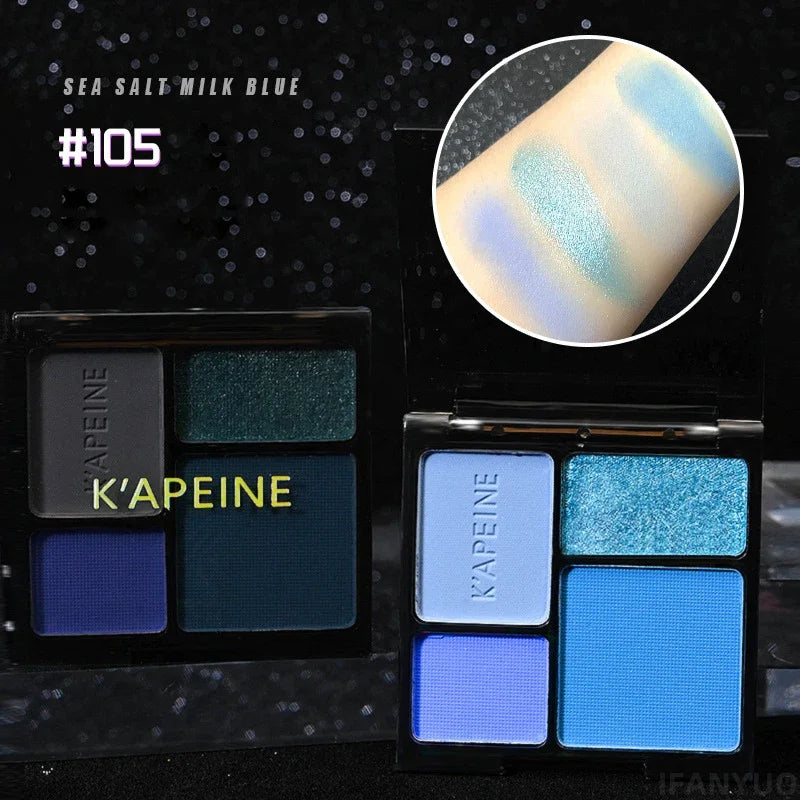 4-Color Glitter Blue Eyeshadow Palette Matte Pearl Shimmer Korean Acrylic Smoky Eye Shadow Palette Long Lasting Makeup Cosmetics