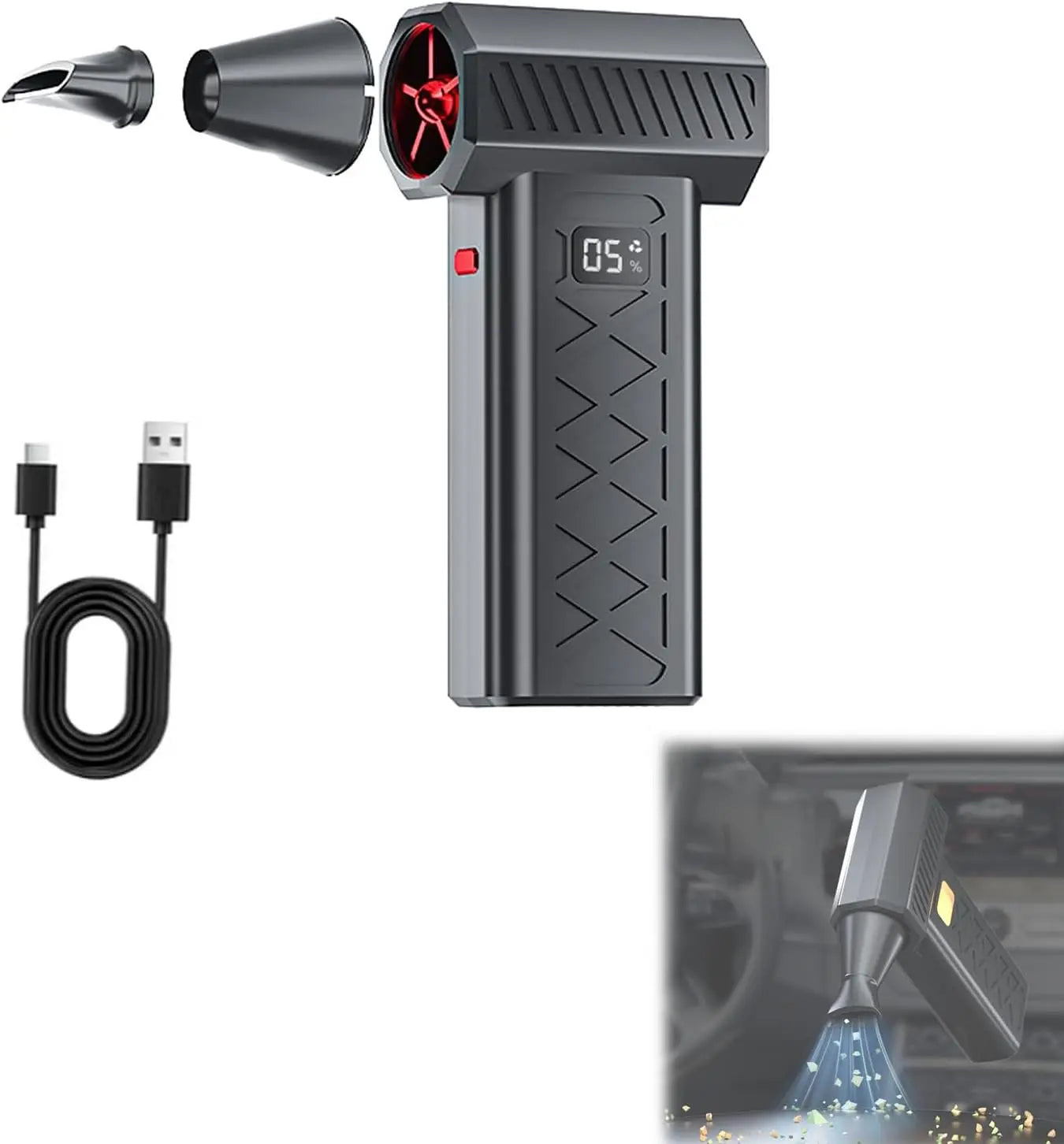 Air Blower Electric Turbo Violent Fan Brushless Motor High-Speed Turbo Fan USB Rechargeable Powerful Air Dust Blower 6 Gear