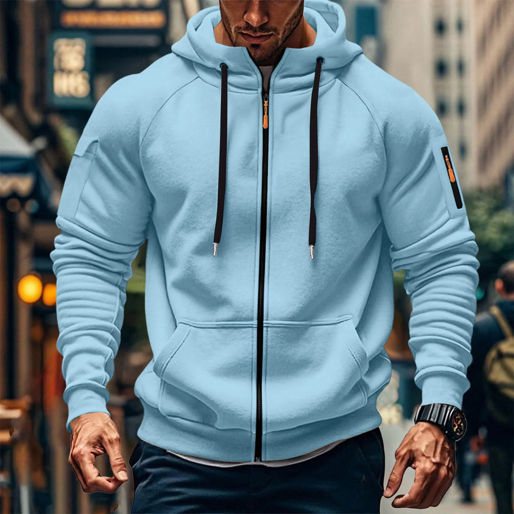 New Solid Color Casual Loose Large Size Men's Clothing Autumn and Winter Hooded Zipper Cardigan Sweater Cotton Blend