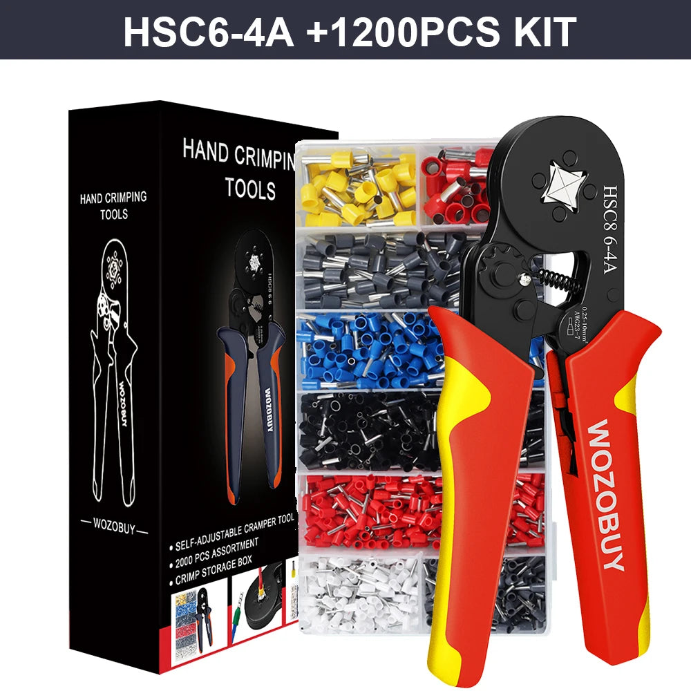 Tubular Terminal Crimper Kit 0.08-16mm² /0.25-10mm² HSC8 6-4/6-6/16-6 Electrical Crimping Pliers Clamp Sets Wire Tips Hand Tools