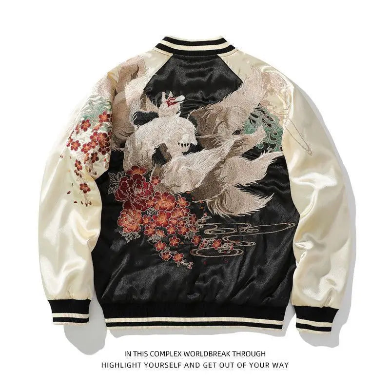 Spring 2026 Heavy Industry Nine-Tailed  Print Jacket Baseball Collar Men's Clothing Color Block Horizontal Yokohama