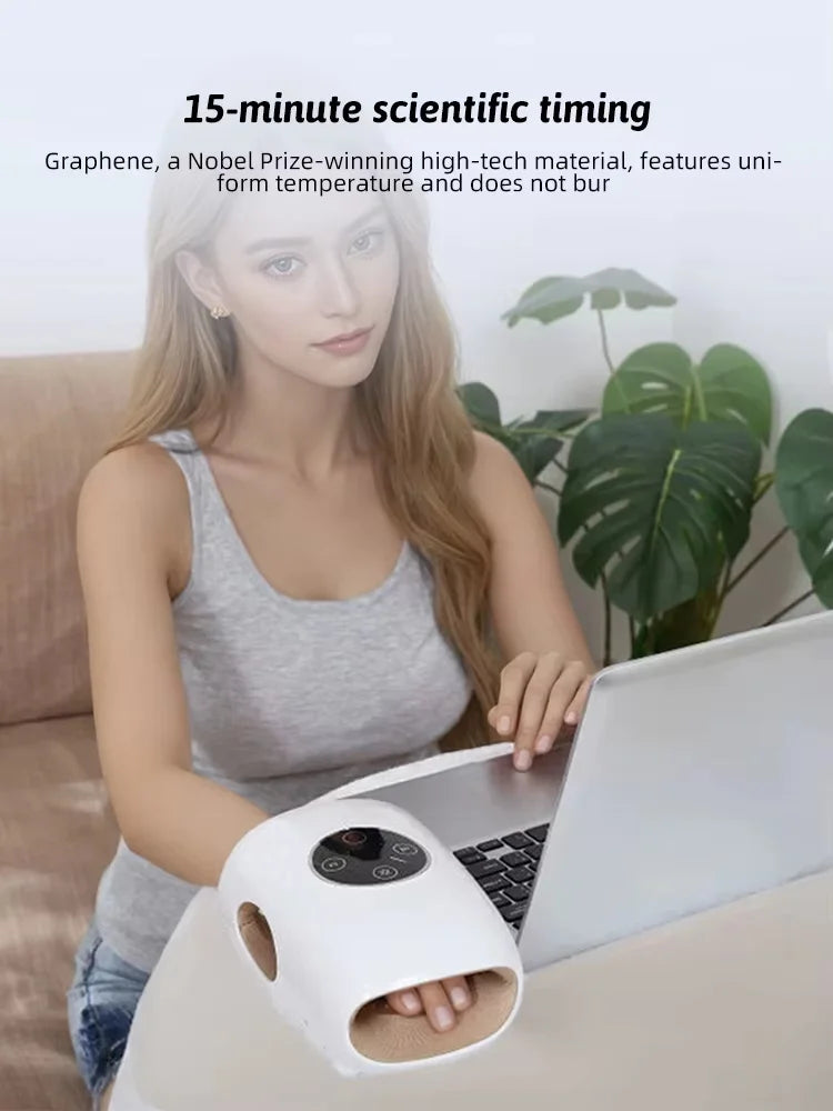 Portable Wireless Rechargeable Electric Hand Massager Hot Compress Air Pressure Compression Airbags Finger Palm Massage Features