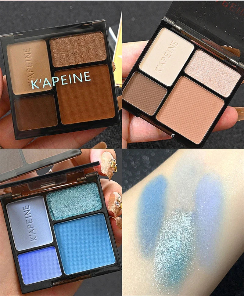 4-Color Glitter Blue Eyeshadow Palette Matte Pearl Shimmer Korean Acrylic Smoky Eye Shadow Palette Long Lasting Makeup Cosmetics