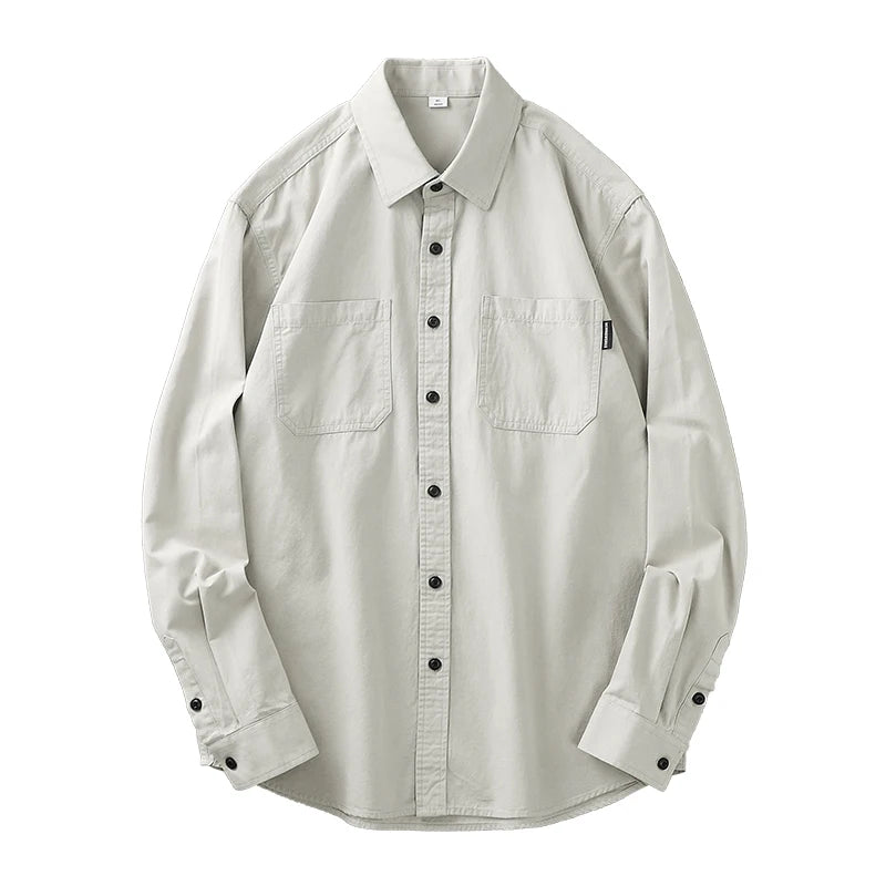DUKEEN Pure Cotton Shirts for Men Spring Autumn Vintage Long Sleeve Solid Color Blouse Pocket Work Wear Casual Men's Clothing