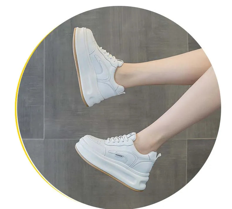 Fujin 8cm New Platform Wedge Sneakers Air Mesh Summer Sandals Shoes Women Shoes Spring Autumn Genuine Leather Vulcanize Footwear